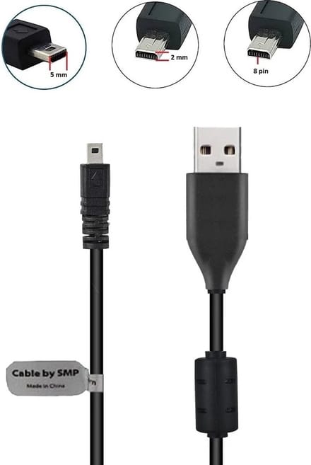 OneOne 0,8m USB kabel AV / datakabel. Voor enkele camera's als oplaadkabel past op Panasonic Lumix DMC-FX10, DMC-FX100, DMC-FX12, DMC-FX150, DMC-FX180, DMC-FX2, DMC-FX3, DMC-FX30, DMC-FX33, DMC-FX35, DMC-FX36, DMC-FX37, DMC-FX38, DMC-FX40, DMC-FX48