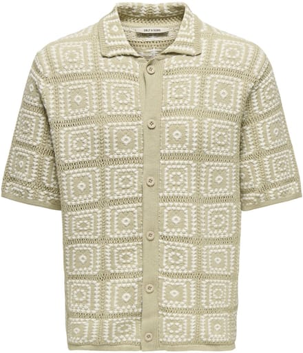 Only & Sons Overhemd Onsbart Rlx 5 Ss Shirt Knit 22033329 Silver Lining/egret Mannen Maat - XL