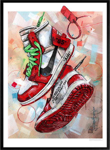 Sneaker print Off White Chicago - green laces 51x71 cm *ingelijst & gesigneerd
