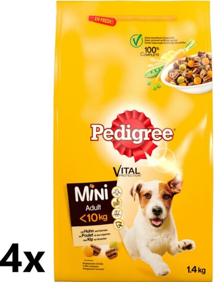 4x Pedigree - Adult Mini Kip - Hondenvoer Droogvoer - 1,4 kg
