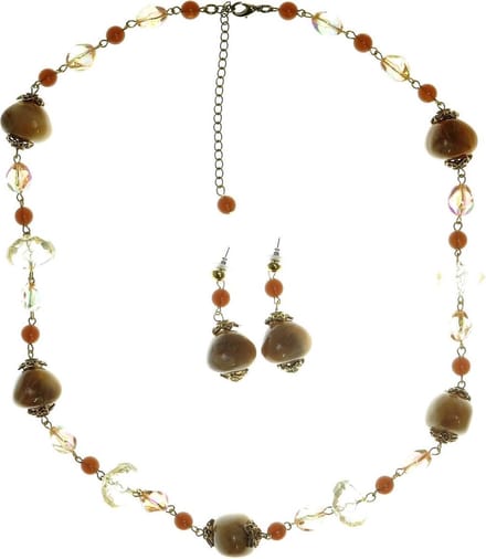 Behave Set ketting en oorbellen bruin bèige 63 cm