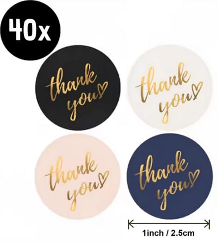 40x ZOETTT Sluitzegel | THANK YOU | zwart, blauw, wit & roze | 25 mm