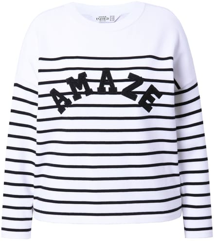 Studio Untold - Dames - Trui oversized bretonse strepen statement - Off-white - Maat 46+