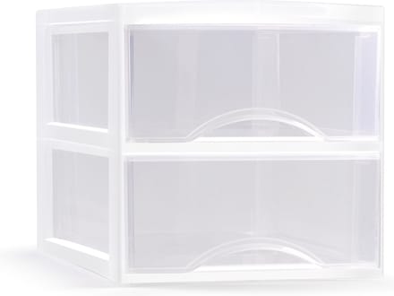 Plasticforte Ladeblokje - bureau organizer met 2x lades - transparant/wit - L26 x B36 x H25 cm