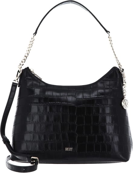 DKNY Leren Schoudertas Handtas Bryant Croco Conv Hobo Blk / Gold Zwart