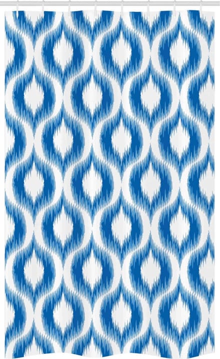 ABAKUHAUS Blauw Wit Smal Douchegordijn, Verschwommen Damast Motieven, Stoffen Badkamerdecoratieset met Haken, 120 x 180 cm, Blauw Wit
