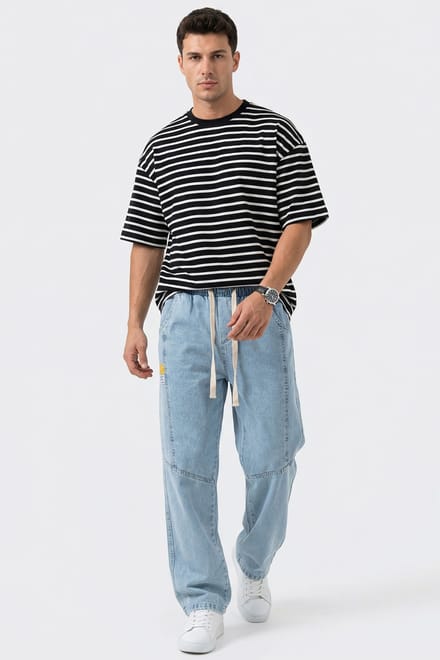 Baggy Denim Broek met Koord Taille