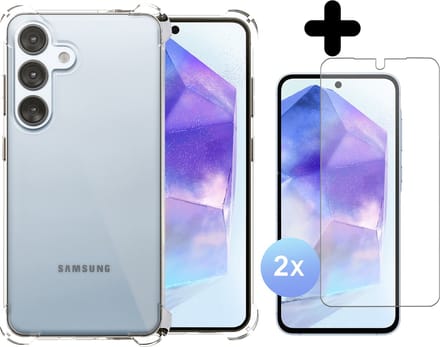 Hoesje geschikt voor Samsung A55 Transparant - 2x screenprotector - beschermglas screen protector- Anti Shock hoes camera case