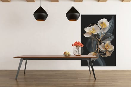 Canvas Schilderij - Bloemen - Wit - Geel - Wanddecoratie - 90x60x2 cm