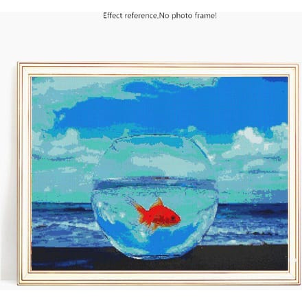 Peinture Diamant 5D DIY Poisson Et Mer Broderie Vente Photos Strass Ronds Complets 20X30 blue