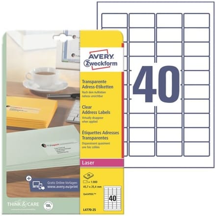 Avery L4770 - transparent address labels - 1000 pcs. - 25.4 x 45.7 mm