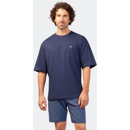 Blauwe katoenen heren shortama Hajo - Blauw - Maat - 48