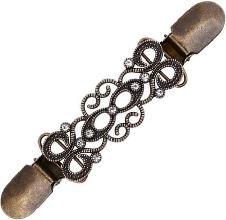 Fako Bijoux® - Vestsluiting - Vestclip - Sjaalspeld - Vestklem - Krullen - Strass - Bronskleurig