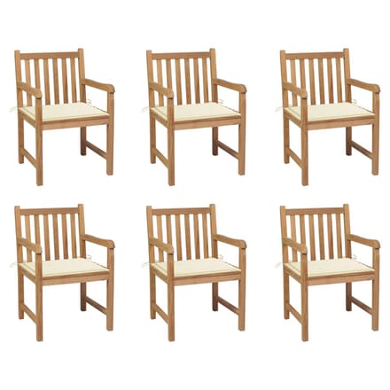 vidaXL - Tuinstoelen - 6 - st - met - crèmekleurige - kussens - massief - teakhout