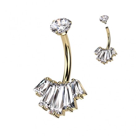 Piercing PVD 5 Baguette CZ prong-set Fan - goud - LMPiercings