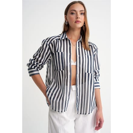 Gestreepte Poplin Shirt met Zak