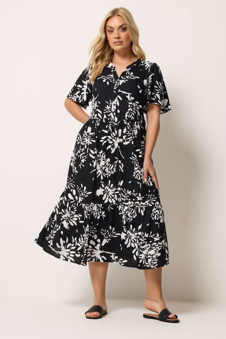 Yours Zwarte Abstracte Jurk Met Knoopsluiting Size 42