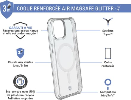 Force Case, Hoesje geschikt voor iPhone 15 - AIR Versterkt Tryax System 3m met Glitters, Transparant