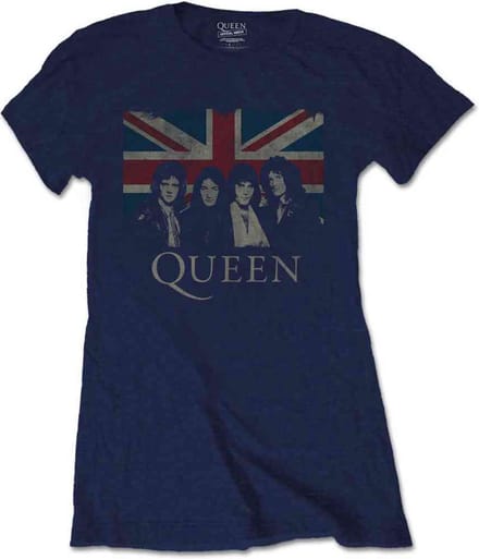 Queen - Vintage Union Jack Dames T-shirt - XS - Blauw
