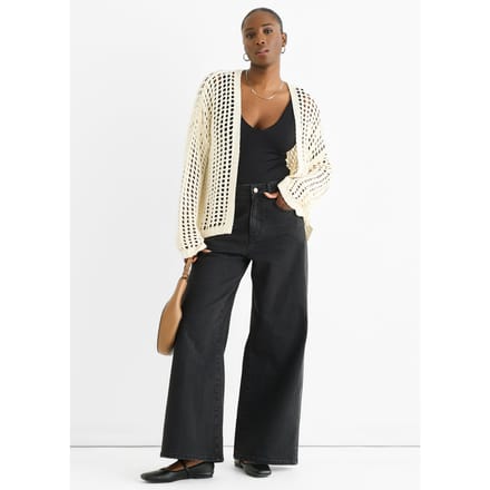 Crème Open Gebreide Rand-tot-Rand Cardigan