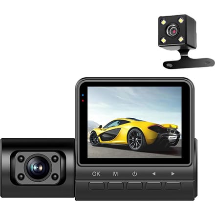 Caméra de tableau de bord DVR 1080P, 3 objectifs, caméra avant, intérieure et arrière, enregistreur de conduite, écran 2 pouces, Dashcam noir