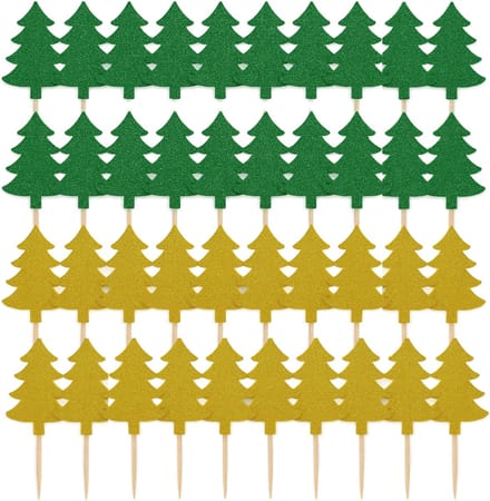 3BMT - Cocktailprikkers - kerst - kerstbomen - goud en groen - 40 stuks