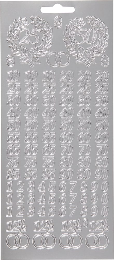 Stickers, jubileum, vel 10x23 cm, zilver, 1 vel