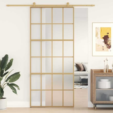vidaXL - Schuifdeur - 90x205 - cm - mat - ESG-glas - en - aluminium - goudkleurig