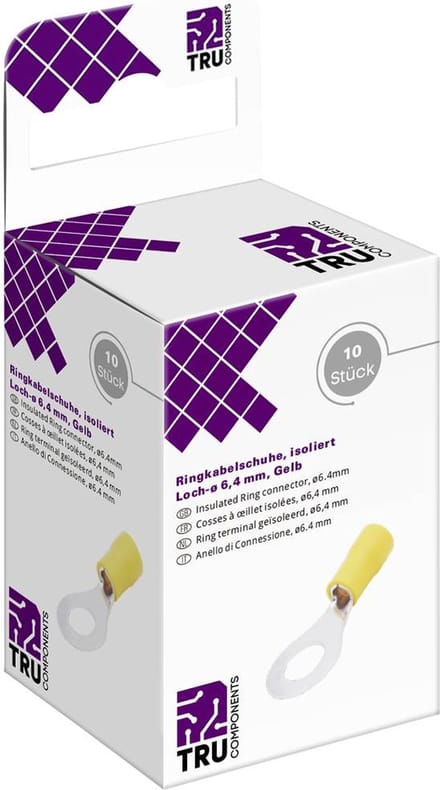 TRU COMPONENTS T2010C295 Ringkabelschoen Dwarsdoorsnede (max.): 6.0 mm² Schachtdiameter: 6.4 mm Deels geïsoleerd Geel 10 stuk(s)