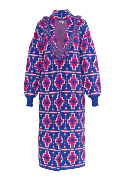 IZIA Gebreide jas Dames BLAUW ROZE WIT