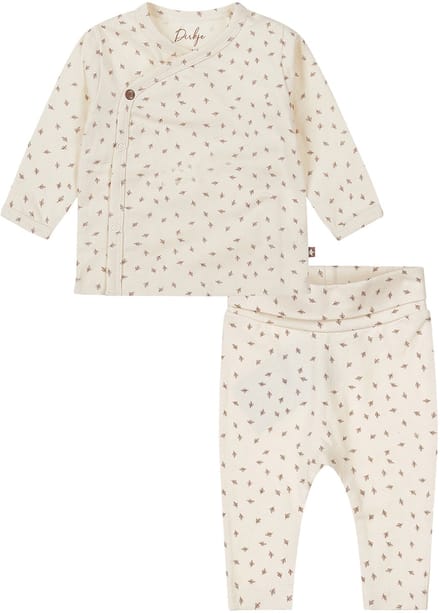 Dirkje - Basic Collection - BIO COTTON - Broek Offwhite met figuurtjes - Overslag shirt Offwhite met figuurtjes - Maat 56