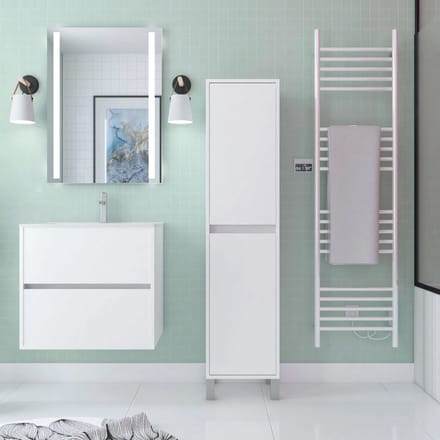 Colonne de rangement Blanc Laqué sur Pieds - Hauteur 160 cm - 2 Portes - XENOS