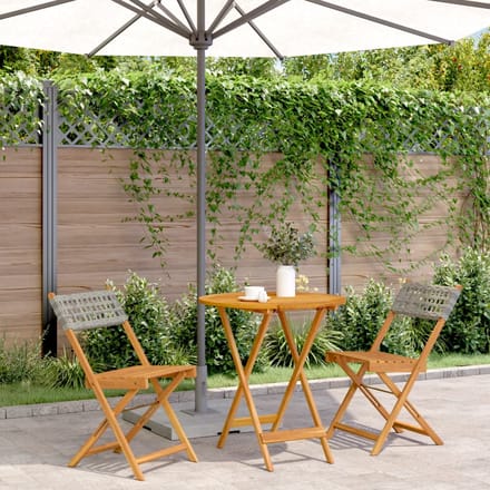vidaXL - 3-delige - Bistroset - poly - rattan - en - massief - hout - grijs