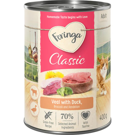 6x400g Eend/Kalf Classic Meat Menu Feringa Kattenvoer