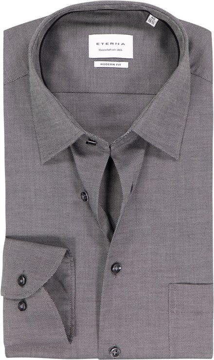 ETERNA modern fit overhemd - natte - zwart - Strijkvrij - Boordmaat: 39
