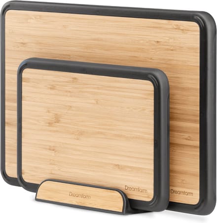 Dreamfarm - Fledge Bamboe Snijplank Set van 2 Stuks met Houder - Borosilicaatglas - Bruin -
