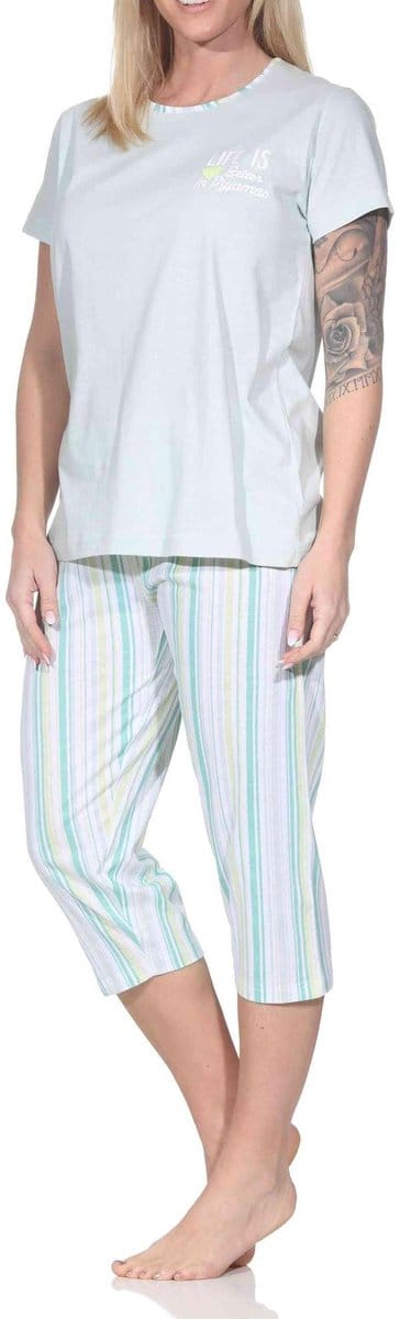 Normann dames pyjama met korte mouwen en gestreepte capri pyjamabroek