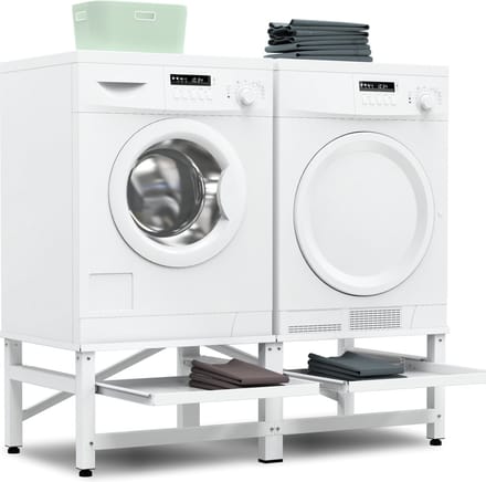 Bodo® - Wasmachine Verhoger - Dubbel - Kast - Ombouw uitschuifbare Plank - Wit - 124x54x37cm