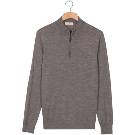 Thomas Maine Trui Half Zip Single Knit Merino Wool Grijs / male