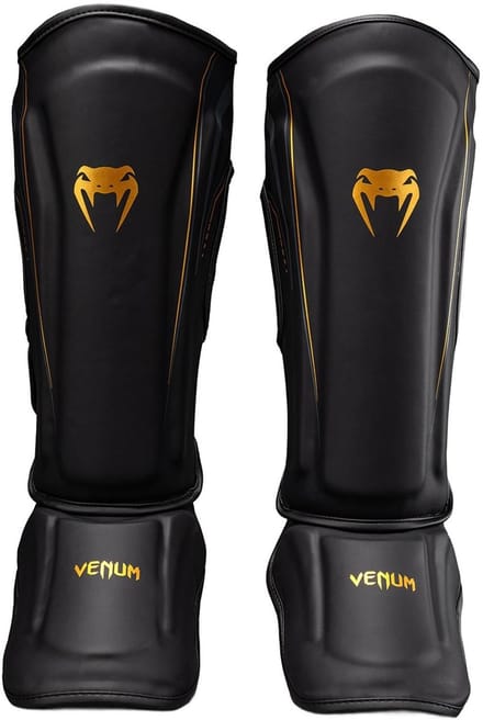 Venum Streamline Scheenbeschermers – Premium Kickboks Bescherming – Zwart/Goud - XL