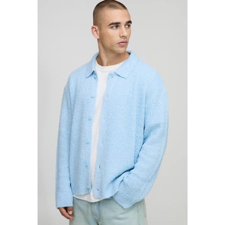 Boxy Fit Geborsteld Gebreid Shirt | Light Blue | Size Small