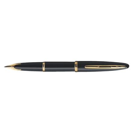 Waterman Carène Zwarte zee vulpen | hoogglans zwart met 23-karaats gouden clip | mediumpunt met blauw inktpatroon | geschenkverpakking
