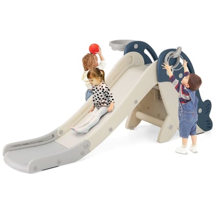 Coast Kinderglijbaan met Basketbalring en Ringwerpspel - Opvouwbare Speelset - Walvisontwerp - Blauw