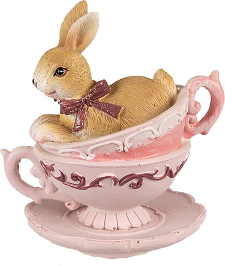 Clayre & Eef Beeld Konijn 9 cm Bruin Roze Polyresin