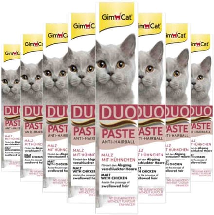 8x GimCat Anti-Hairball Duo-Paste Kip - Mout 50 gr