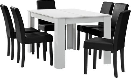 Eetkamerset Nora eethoek 7-delig tafel en stoelen wit en zwart