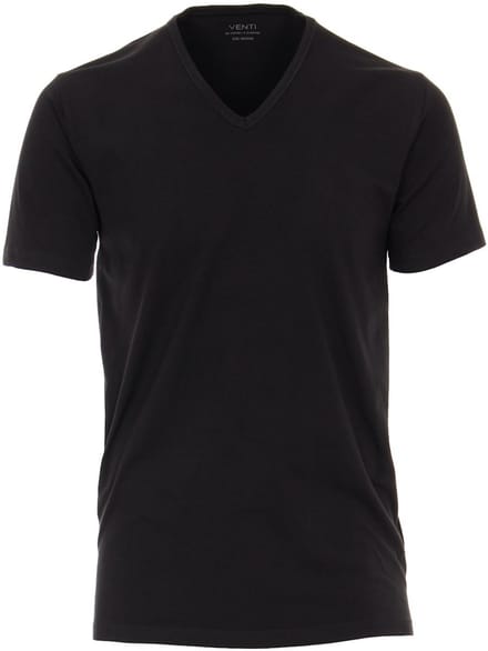 Venti Basis T-shirt Met Stretch V-hals Zwart 2-Pack - L