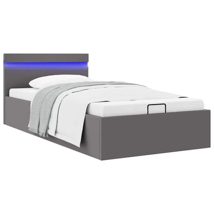 vidaXL - Bedframe - met - opslag - hydraulisch - LED - kunstleer - grijs - 90x200 - cm