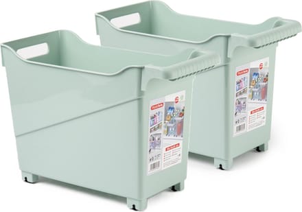 Plasticforte opberg Trolley Container - 2x - mintgroen - L38 x B18 x H26 cm - kunststof