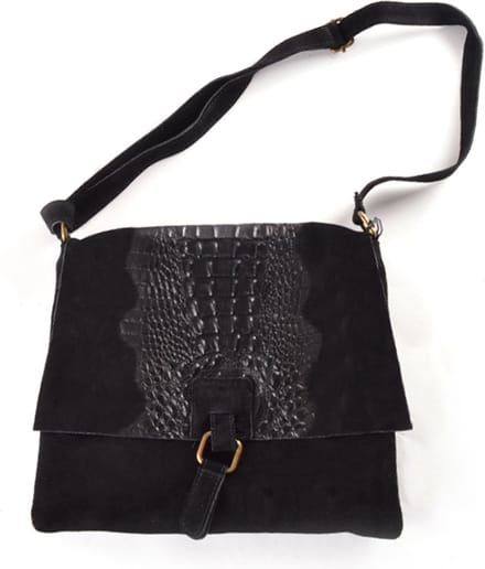 Giuliano schoudertas Makarah - Zwart - Suède - Kroko - Made in Italy